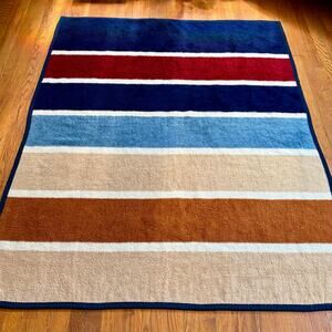 Vintage Crown Crafts Vuteks Yugoslavia Striped Reversible Blanket 60x80